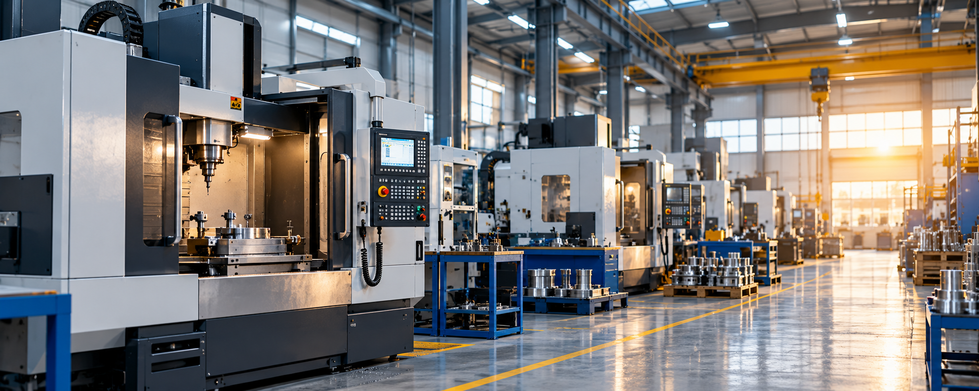 CNC machining centres on a factory floor
